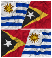 leste timor e Uruguai metade combinado bandeiras fundo com pano colisão textura, bilateral relações, Paz e conflito, 3d Renderização png