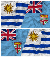 fiji och uruguay halv kombinerad flaggor bakgrund med trasa stöta textur, bilateral relationer, fred och konflikt, 3d tolkning png