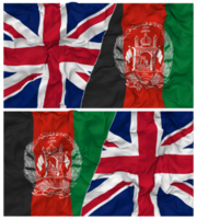 afghanistan och förenad rike halv kombinerad flaggor bakgrund med trasa stöta textur, bilateral relationer, fred och konflikt, 3d tolkning png