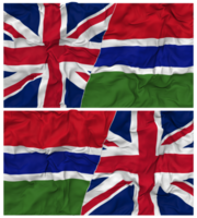 Gambia and United Kingdom Half Combined Flags Background with Cloth Bump Texture, Bilateral Relations, Peace and Conflict, 3D Rendering png