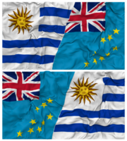 Tuvalu and Uruguay Half Combined Flags Background with Cloth Bump Texture, Bilateral Relations, Peace and Conflict, 3D Rendering png