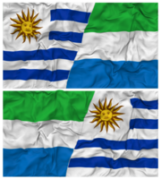 sierra leone et Uruguay moitié combiné drapeaux Contexte avec tissu bosse texture, bilatéral rapports, paix et conflit, 3d le rendu png