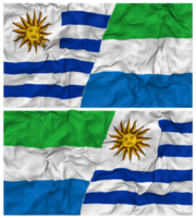 Sierra Leone and Uruguay Half Combined Flags Background with Cloth Bump Texture, Bilateral Relations, Peace and Conflict, 3D Rendering png