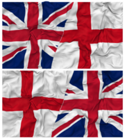 Inglaterra y unido Reino medio conjunto banderas antecedentes con paño bache textura, bilateral relaciones, paz y conflicto, 3d representación png