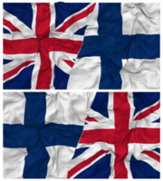 Finland and United Kingdom Half Combined Flags Background with Cloth Bump Texture, Bilateral Relations, Peace and Conflict, 3D Rendering png