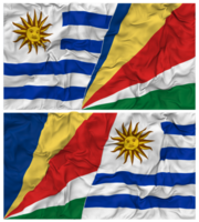 Seychelles and Uruguay Half Combined Flags Background with Cloth Bump Texture, Bilateral Relations, Peace and Conflict, 3D Rendering png