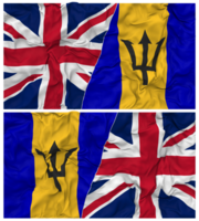 barbados e Unidos reino metade combinado bandeiras fundo com pano colisão textura, bilateral relações, Paz e conflito, 3d Renderização png