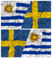 Suecia y Uruguay medio conjunto banderas antecedentes con paño bache textura, bilateral relaciones, paz y conflicto, 3d representación png