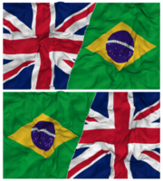 Brasil e Unidos reino metade combinado bandeiras fundo com pano colisão textura, bilateral relações, Paz e conflito, 3d Renderização png