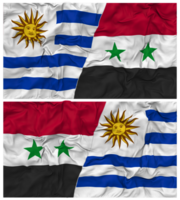 Siria y Uruguay medio conjunto banderas antecedentes con paño bache textura, bilateral relaciones, paz y conflicto, 3d representación png