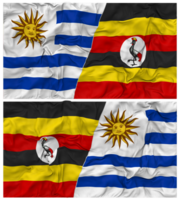 Uganda and Uruguay Half Combined Flags Background with Cloth Bump Texture, Bilateral Relations, Peace and Conflict, 3D Rendering png