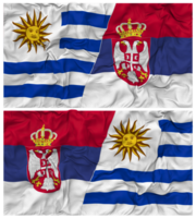 Serbien und Uruguay Hälfte kombiniert Flaggen Hintergrund mit Stoff stoßen Textur, bilateral Beziehungen, Frieden und Konflikt, 3d Rendern png