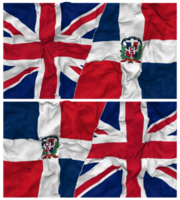 dominicano república e Unidos reino metade combinado bandeiras fundo com pano colisão textura, bilateral relações, Paz e conflito, 3d Renderização png