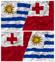 Tonga and Uruguay Half Combined Flags Background with Cloth Bump Texture, Bilateral Relations, Peace and Conflict, 3D Rendering png