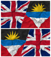 antigua et Barbuda et uni Royaume moitié combiné drapeaux Contexte avec tissu bosse texture, bilatéral rapports, paix et conflit, 3d le rendu png