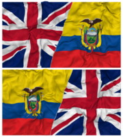 Ecuador und vereinigt Königreich Hälfte kombiniert Flaggen Hintergrund mit Stoff stoßen Textur, bilateral Beziehungen, Frieden und Konflikt, 3d Rendern png