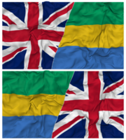 Gabon and United Kingdom Half Combined Flags Background with Cloth Bump Texture, Bilateral Relations, Peace and Conflict, 3D Rendering png