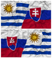 Slowakije en Uruguay voor de helft gecombineerd vlaggen achtergrond met kleding buil textuur, bilateraal relaties, vrede en conflict, 3d renderen png