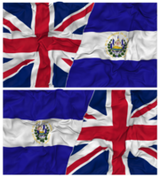 El Salvador and United Kingdom Half Combined Flags Background with Cloth Bump Texture, Bilateral Relations, Peace and Conflict, 3D Rendering png