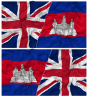 Cambodia and United Kingdom Half Combined Flags Background with Cloth Bump Texture, Bilateral Relations, Peace and Conflict, 3D Rendering png