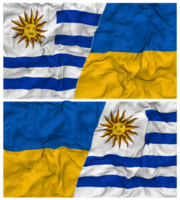 Ukraine and Uruguay Half Combined Flags Background with Cloth Bump Texture, Bilateral Relations, Peace and Conflict, 3D Rendering png