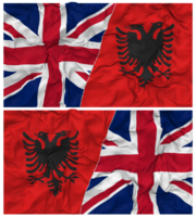 albania och förenad rike halv kombinerad flaggor bakgrund med trasa stöta textur, bilateral relationer, fred och konflikt, 3d tolkning png