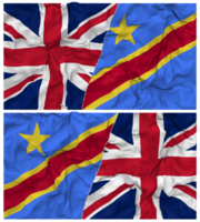 DR Congo and United Kingdom Half Combined Flags Background with Cloth Bump Texture, Bilateral Relations, Peace and Conflict, 3D Rendering png