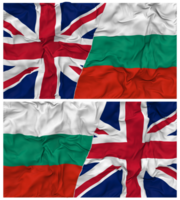 Bulgarie et uni Royaume moitié combiné drapeaux Contexte avec tissu bosse texture, bilatéral rapports, paix et conflit, 3d le rendu png