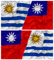 Taiwan und Uruguay Hälfte kombiniert Flaggen Hintergrund mit Stoff stoßen Textur, bilateral Beziehungen, Frieden und Konflikt, 3d Rendern png