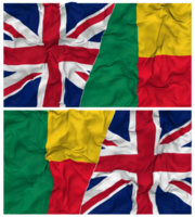 Benin and United Kingdom Half Combined Flags Background with Cloth Bump Texture, Bilateral Relations, Peace and Conflict, 3D Rendering png