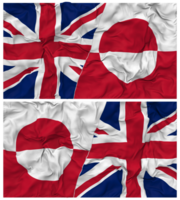 Grönland och förenad rike halv kombinerad flaggor bakgrund med trasa stöta textur, bilateral relationer, fred och konflikt, 3d tolkning png