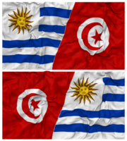 Tunisie et Uruguay moitié combiné drapeaux Contexte avec tissu bosse texture, bilatéral rapports, paix et conflit, 3d le rendu png