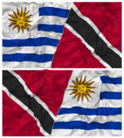 Trinidad and Tobago and Uruguay Half Combined Flags Background with Cloth Bump Texture, Bilateral Relations, Peace and Conflict, 3D Rendering png