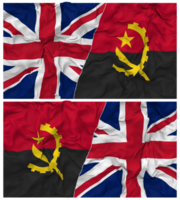 angola et uni Royaume moitié combiné drapeaux Contexte avec tissu bosse texture, bilatéral rapports, paix et conflit, 3d le rendu png