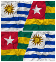 Togo och uruguay halv kombinerad flaggor bakgrund med trasa stöta textur, bilateral relationer, fred och konflikt, 3d tolkning png