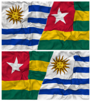 Togo and Uruguay Half Combined Flags Background with Cloth Bump Texture, Bilateral Relations, Peace and Conflict, 3D Rendering png