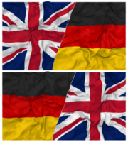 Alemania y unido Reino medio conjunto banderas antecedentes con paño bache textura, bilateral relaciones, paz y conflicto, 3d representación png