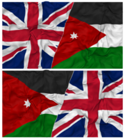 Jordan and United Kingdom Half Combined Flags Background with Cloth Bump Texture, Bilateral Relations, Peace and Conflict, 3D Rendering png