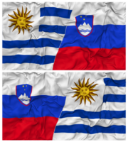 Slovenia and Uruguay Half Combined Flags Background with Cloth Bump Texture, Bilateral Relations, Peace and Conflict, 3D Rendering png