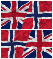 Norge och förenad rike halv kombinerad flaggor bakgrund med trasa stöta textur, bilateral relationer, fred och konflikt, 3d tolkning png