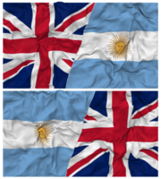 argentina y unido Reino medio conjunto banderas antecedentes con paño bache textura, bilateral relaciones, paz y conflicto, 3d representación png