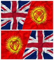 kyrgyzstan och förenad rike halv kombinerad flaggor bakgrund med trasa stöta textur, bilateral relationer, fred och konflikt, 3d tolkning png