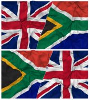 sul África e Unidos reino metade combinado bandeiras fundo com pano colisão textura, bilateral relações, Paz e conflito, 3d Renderização png