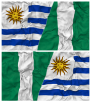 Nigeria and Uruguay Half Combined Flags Background with Cloth Bump Texture, Bilateral Relations, Peace and Conflict, 3D Rendering png