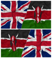 Kenia y unido Reino medio conjunto banderas antecedentes con paño bache textura, bilateral relaciones, paz y conflicto, 3d representación png
