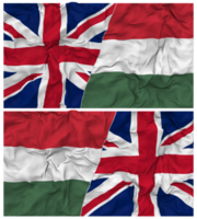 Hungary and United Kingdom Half Combined Flags Background with Cloth Bump Texture, Bilateral Relations, Peace and Conflict, 3D Rendering png