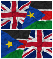 South Sudan and United Kingdom Half Combined Flags Background with Cloth Bump Texture, Bilateral Relations, Peace and Conflict, 3D Rendering png