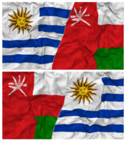 Oman et Uruguay moitié combiné drapeaux Contexte avec tissu bosse texture, bilatéral rapports, paix et conflit, 3d le rendu png