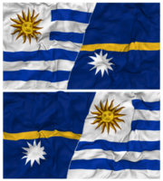 Nauru and Uruguay Half Combined Flags Background with Cloth Bump Texture, Bilateral Relations, Peace and Conflict, 3D Rendering png