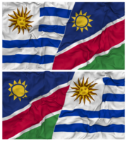 Namíbia e Uruguai metade combinado bandeiras fundo com pano colisão textura, bilateral relações, Paz e conflito, 3d Renderização png